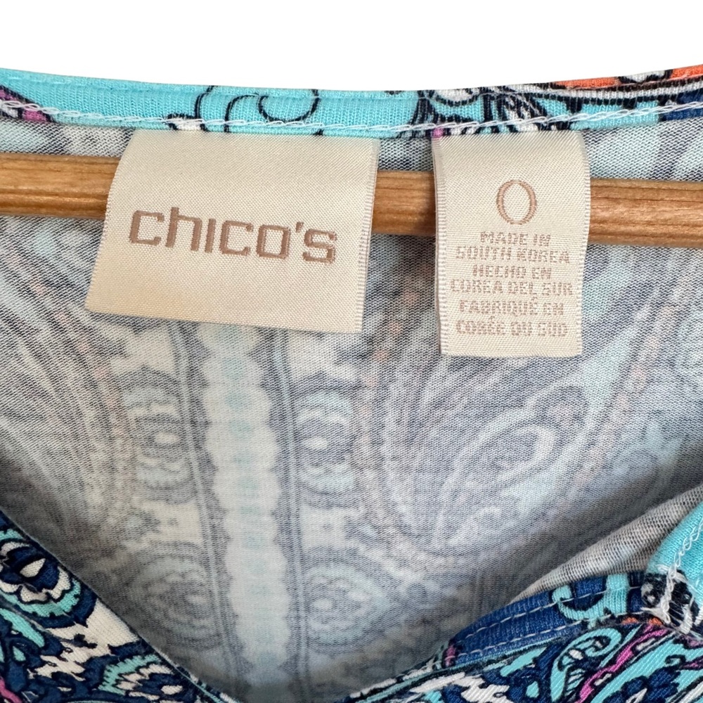 Chico’s Paisley Blouse Blue Purple Top 3/4 Sleeve V-Neck Women’s Size 0 Small - Picture 3 of 3